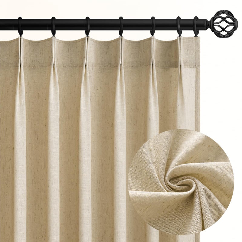 Topfinel Natural Beige Pinch Pleated Semi Sheer Curtains Textured Linen Blended Light Filtering Window Curtains 105 inch for Living Room Bedroom Pinch Pleat Drapes with Hooks 2 Panels 40"" Wx105 L - Image 1