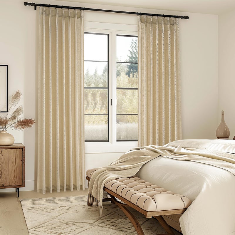 Topfinel Natural Beige Pinch Pleated Semi Sheer Curtains Textured Linen Blended Light Filtering Window Curtains 105 inch for Living Room Bedroom Pinch Pleat Drapes with Hooks 2 Panels 40"" Wx105 L - Image 5