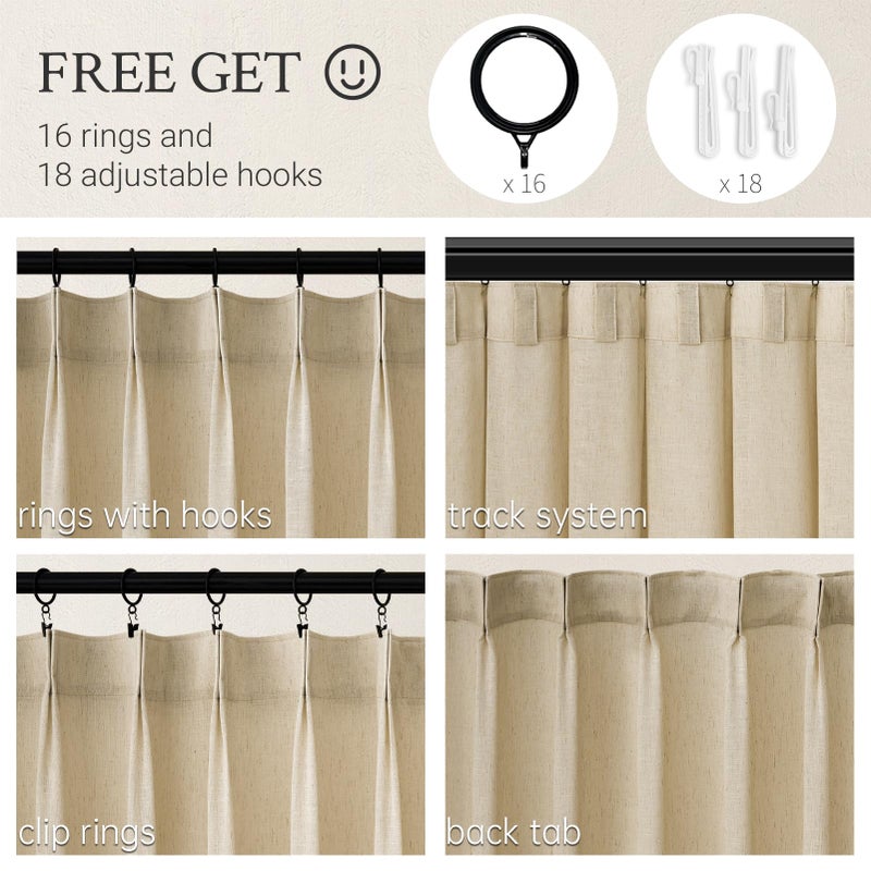 Topfinel Natural Beige Pinch Pleated Semi Sheer Curtains Textured Linen Blended Light Filtering Window Curtains 105 inch for Living Room Bedroom Pinch Pleat Drapes with Hooks 2 Panels 40"" Wx105 L - Image 2