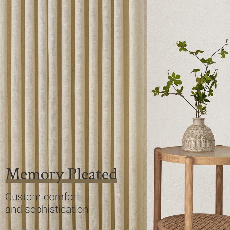 Topfinel Natural Beige Pinch Pleated Semi Sheer Curtains Textured Linen Blended Light Filtering Window Curtains 105 inch for Living Room Bedroom Pinch Pleat Drapes with Hooks 2 Panels 40"" Wx105 L - Image 4