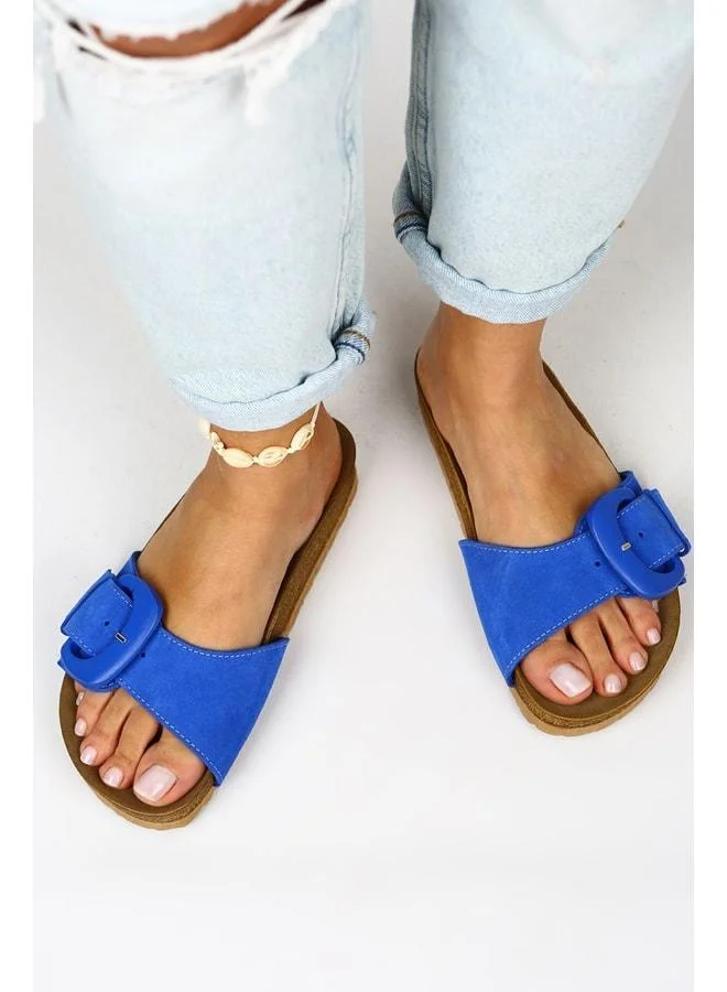Manijero  Alandra Women's Genuine Leather Blue Slippers. for Women | Best Price UAE