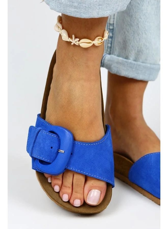 Alandra Women's Genuine Leather Blue Slippers.