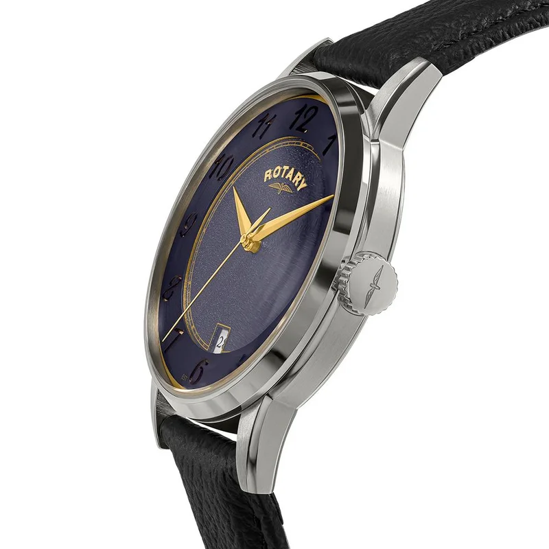 Rotary  Rotary Men's Rotary Heritage Stainless Steel Navy Blue Dial Black Leather Strap Watch - RGS10083/05 for Men | Best Price UAE