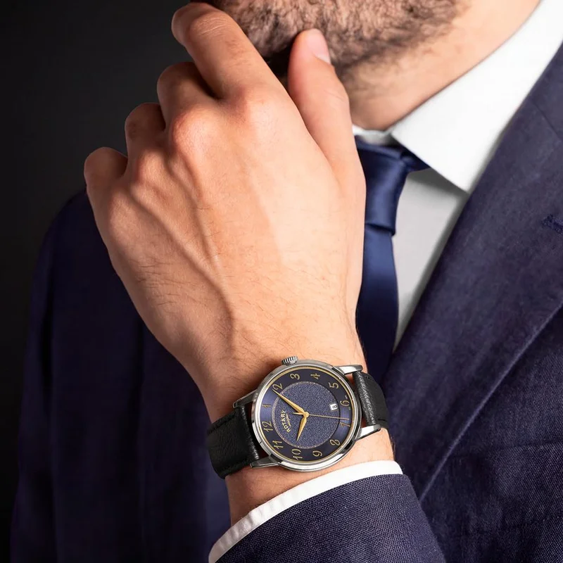 Rotary  Rotary Men's Rotary Heritage Stainless Steel Navy Blue Dial Black Leather Strap Watch - RGS10083/05 for Men | Best Price UAE