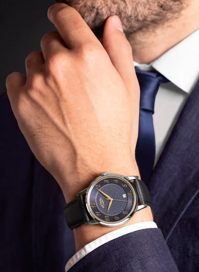 Rotary  Men's Heritage Analogue Watch, 39 mm, Blue Dial, Black Leather Strap for Men | Best Price UAE