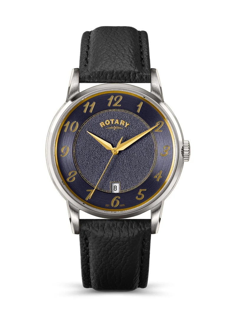 Rotary Men's Heritage Analogue Watch, 39 mm, Blue Dial, Black Leather Strap