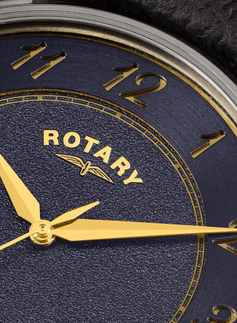 Rotary  Men's Heritage Analogue Watch, 39 mm, Blue Dial, Black Leather Strap for Men | Best Price UAE