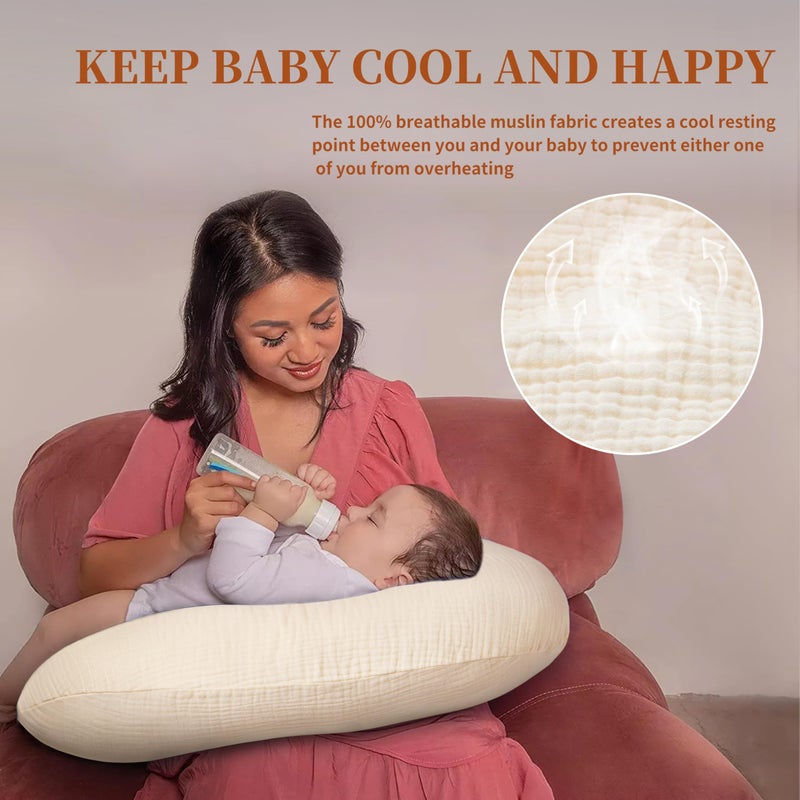 Pro Goleem Muslin Nursing Pillow Cover, 100% Cotton Soft Breathable Feeding Pillow Slipcover for Breastfeeding Moms, Fits Standard Infant Nursing Pillow, for Boys and Girls, 2 Pack (Brownï¼†Beige) - Image 3