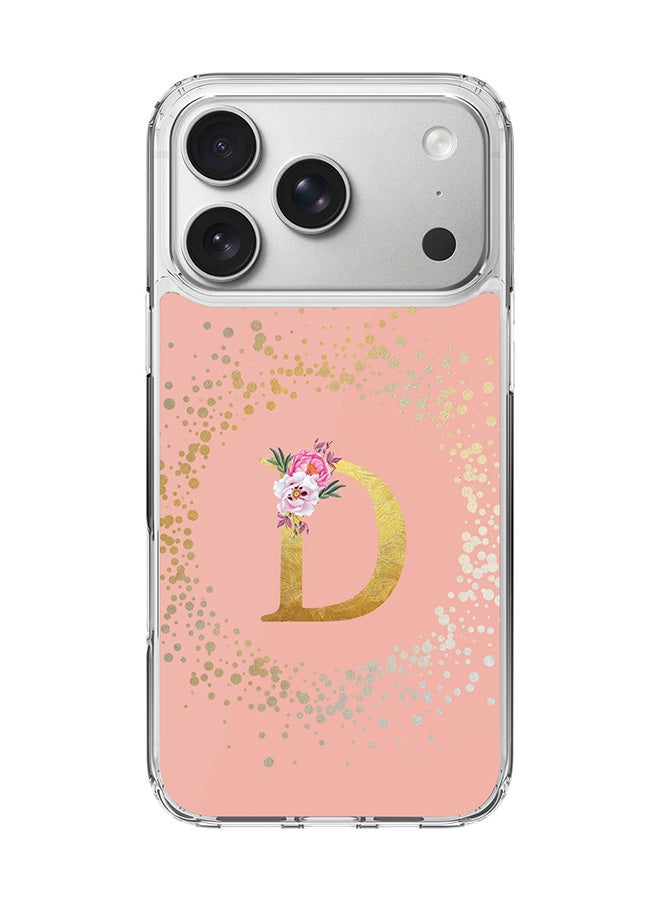 Stylizedd Classic Clear MagSafe Case for iPhone 17 Pro , Hybrid Soft Case Flexible Edges Anti Drop TPU PC Gel Thin Transparent Cover [ Designed for iPhone 17 Pro ] - Custom Monogram Initial Letter Floral Pattern Alphabet - D  (Rose Pink )