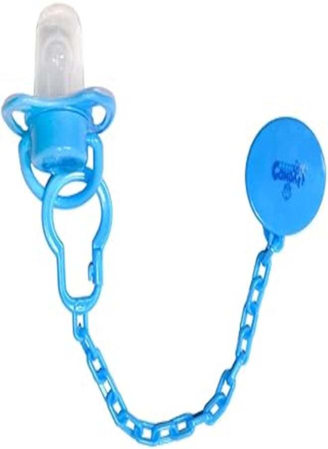 Candy Baby - Candy Baby Round Soother With Soother Chain BPA Free For Boys-Baby Blue-6-18Month - Image 1
