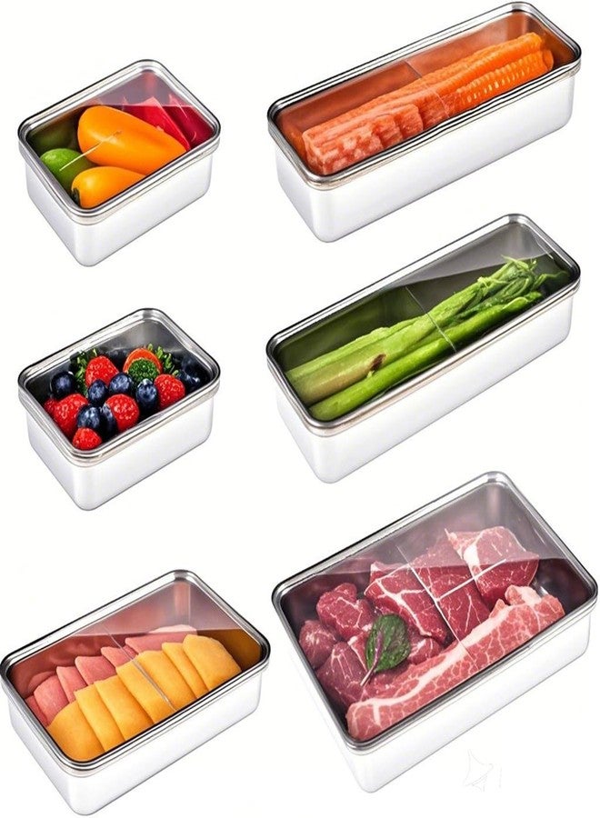 UPTRUST 6 Pack Bacon Cheese Container for Refrigerator, Stainless Steel Meat Container, Dishwasher Safe Storage Containers with Lids for Fridge, 4 Sizes - Image 1