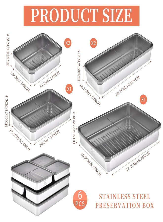 UPTRUST 6 Pack Bacon Cheese Container for Refrigerator, Stainless Steel Meat Container, Dishwasher Safe Storage Containers with Lids for Fridge, 4 Sizes - Image 2