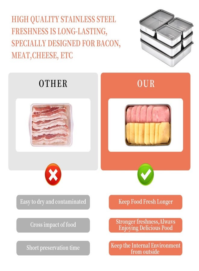 UPTRUST 6 Pack Bacon Cheese Container for Refrigerator, Stainless Steel Meat Container, Dishwasher Safe Storage Containers with Lids for Fridge, 4 Sizes - Image 5