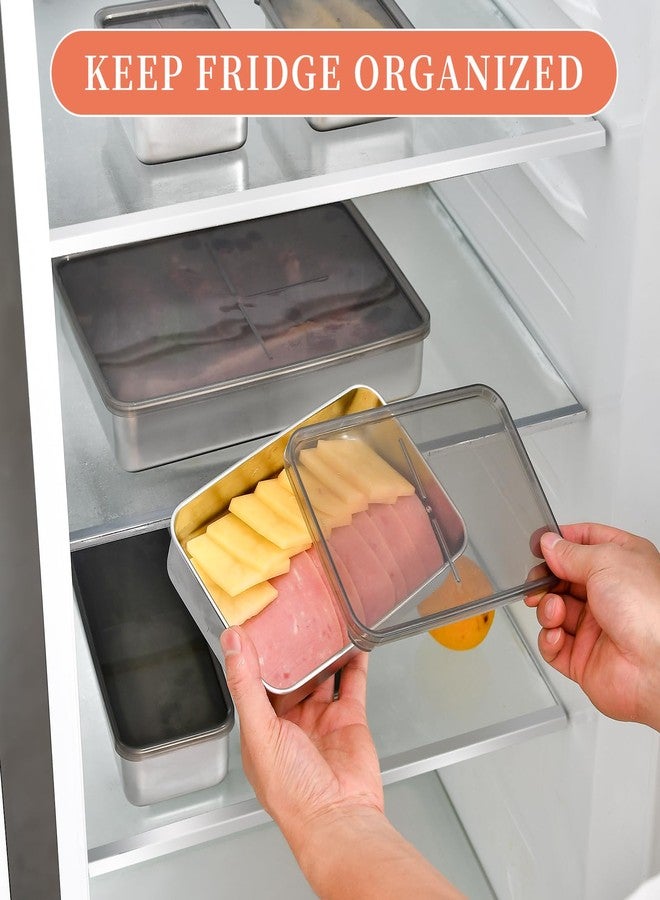 UPTRUST 6 Pack Bacon Cheese Container for Refrigerator, Stainless Steel Meat Container, Dishwasher Safe Storage Containers with Lids for Fridge, 4 Sizes - Image 3