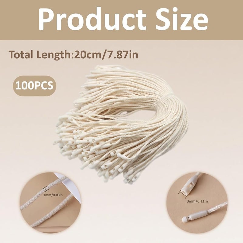 XINXINGDINGSHENG 100 PCS Cotton Hang Tag String, Disposable Price Strings with Snap Lock for Luggage Label, Fastener Hook Ties for Products Clothes Brand Tag Price - Image 2