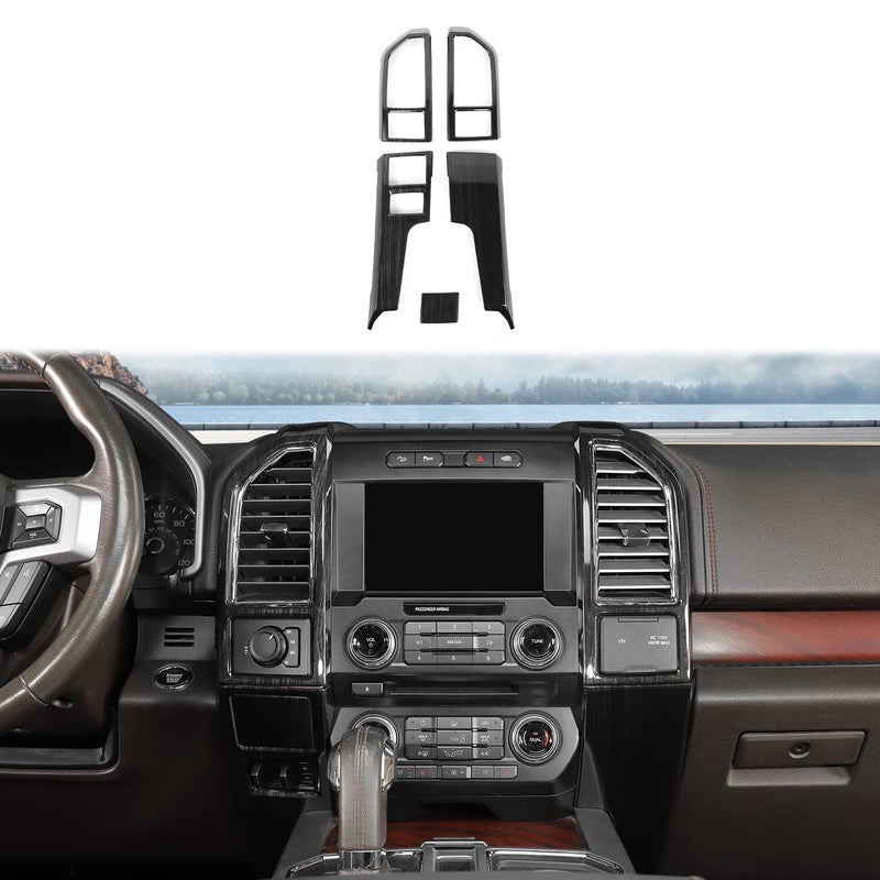 HTHE Compatible with Ford F150 20152020 Center Console Dash Panel Cover Compatible with Ford F150 20152020 Interior Decoration Trim Accessories 5pcsSetBlack Wood