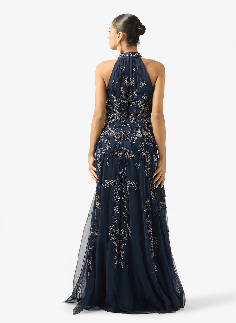 Adrianna Papell Embroidered Halterneck Maxi Dress - Image 2
