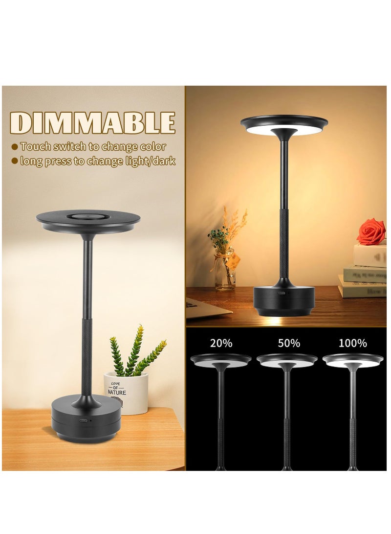 Arabest Portable Metal Desk Lamp Cordless LED Table Lamp 3 Color Touch Control Rechargeable Lamp 3-Levels Brightness Room Decor Desk Lamp  Bedside Lamp  Night Light Dining Room Lamp (Black) - Image 3
