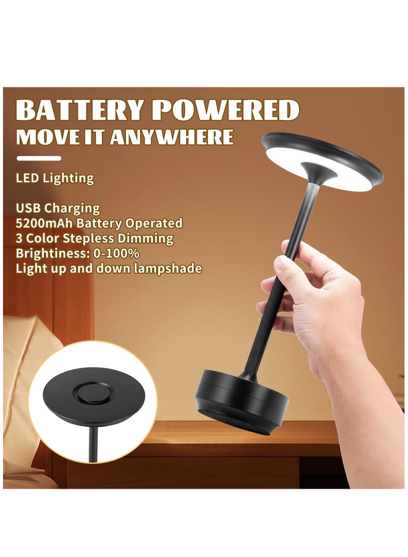 Arabest Portable Metal Desk Lamp Cordless LED Table Lamp 3 Color Touch Control Rechargeable Lamp 3-Levels Brightness Room Decor Desk Lamp  Bedside Lamp  Night Light Dining Room Lamp (Black) - Image 4