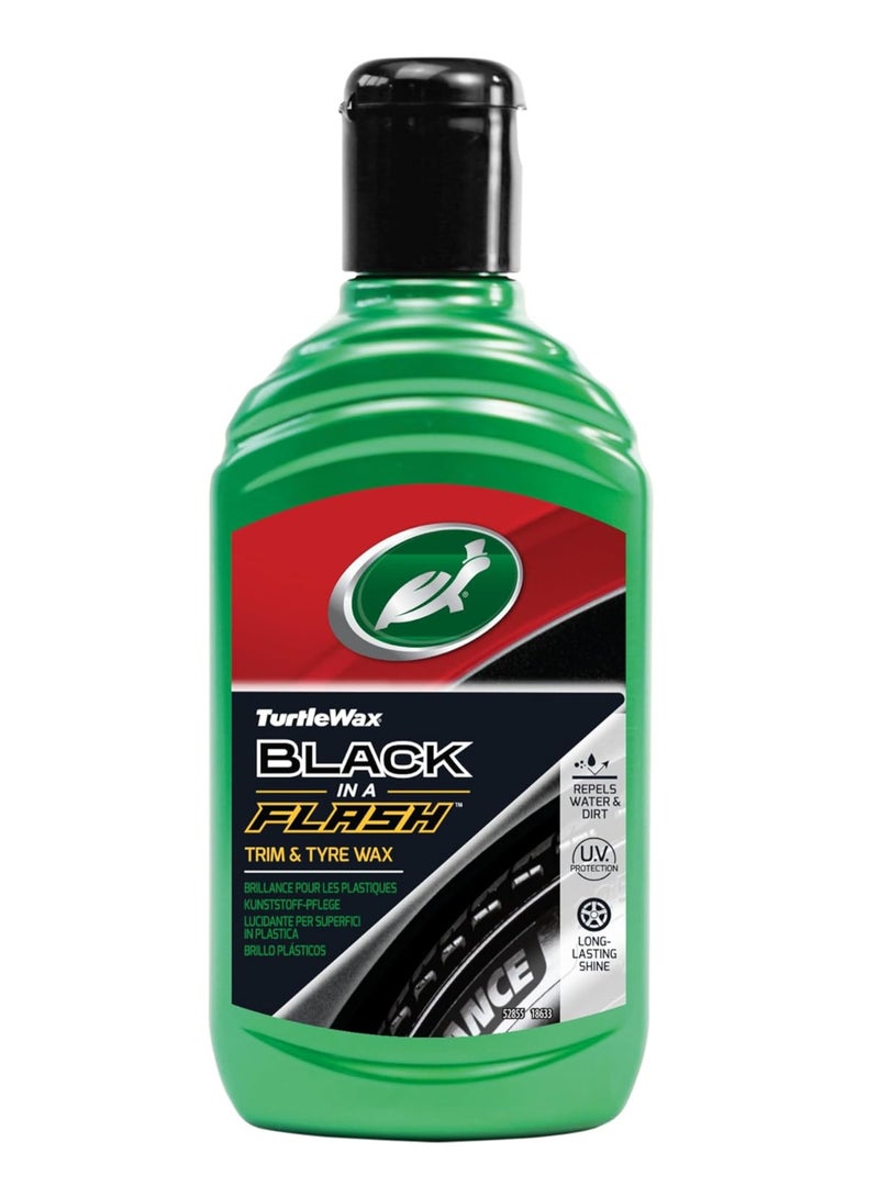 TurtleWax Car Trim And Tire Wax 300ml Black In A Flash For Plastic And Tire Lasting Shine - Image 1
