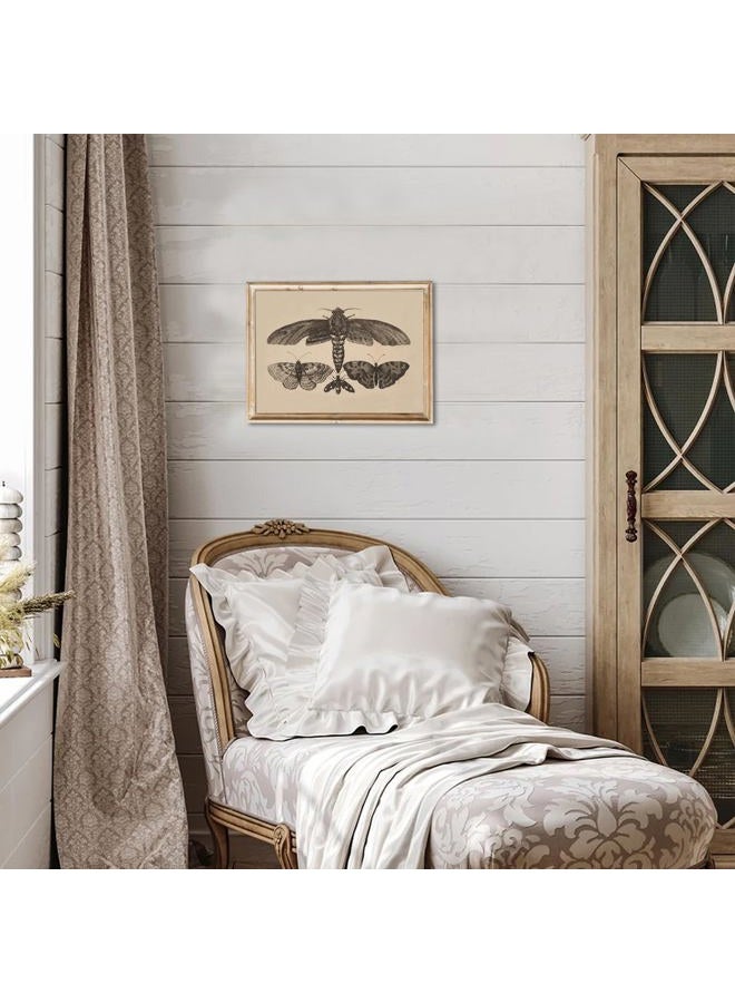 UNIRO Vintage Wall Art Prints, Moody Moth and Butterfly Wall Painting Canvas Prints, Antique Dark Cottage Room Decor Butterfly Sketch Oil Painting, Rustic Neutral Insect Aesthetic Wall Decor Vintage - Image 4