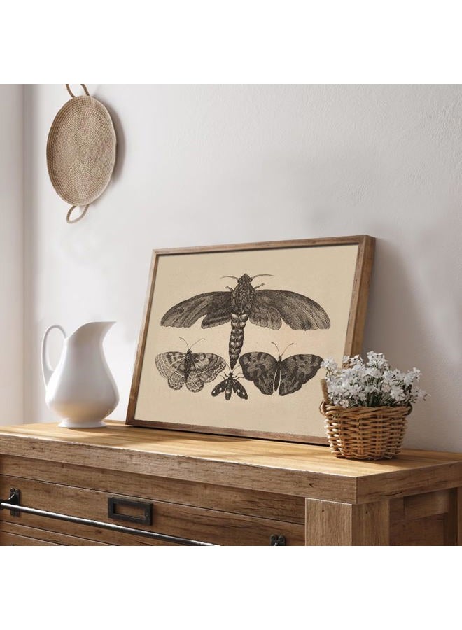 UNIRO Vintage Wall Art Prints, Moody Moth and Butterfly Wall Painting Canvas Prints, Antique Dark Cottage Room Decor Butterfly Sketch Oil Painting, Rustic Neutral Insect Aesthetic Wall Decor Vintage - Image 5