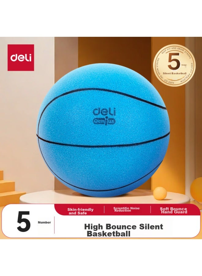 Deli, Silent Basketball, Size 5, Children's Indoor Silent Elastic Toy Ball, Children's Entertainment Player Basketball, Blue - Image 1