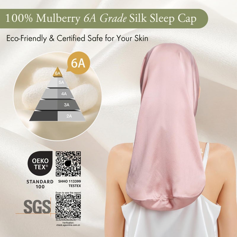 LilySilk غطاء نوم من حرير التوت من ليلي سيلك 100% 19 مومي غطاء حرير طويل للشعر المجعد، غطاء ليلي للنوم، لفافة شعر حرير للنساء باللون الوردي الفاتح - Image 5