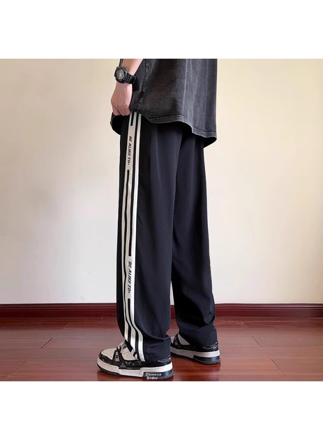 Wassup Sohot Men's Casual Pants Summer Loose Brand Straight Pants Men's Ice Silk Quick-drying Sports Pants Black 2XL - Image 1