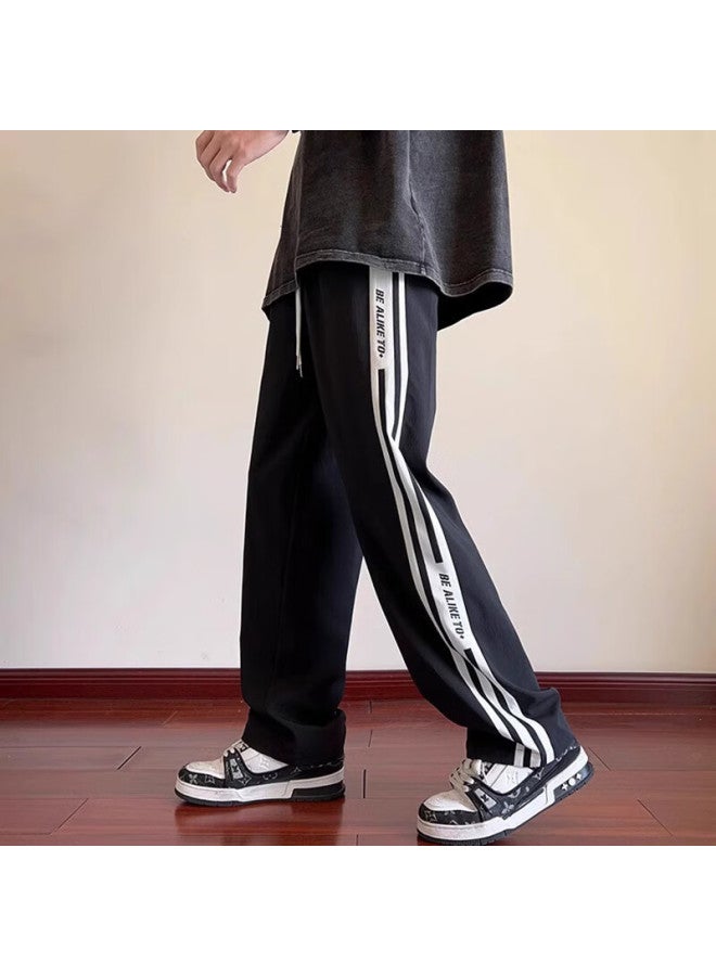 Wassup Sohot Men's Casual Pants Summer Loose Brand Straight Pants Men's Ice Silk Quick-drying Sports Pants Black 2XL - Image 2