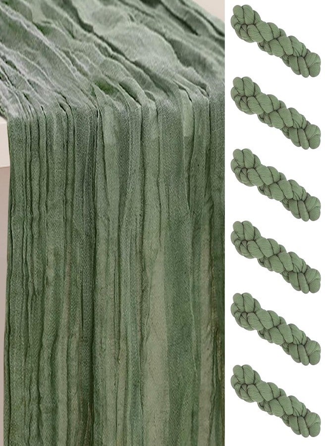 SuBleer 6 Pack Sage Green Cheesecloth Table Runner 35x120 Inch 10Ft Rustic Gauze Cheese Cloth Table Runner Sheer Cheesecloth Table Runners for Wedding Party Bridal Shower Decoration - Image 1
