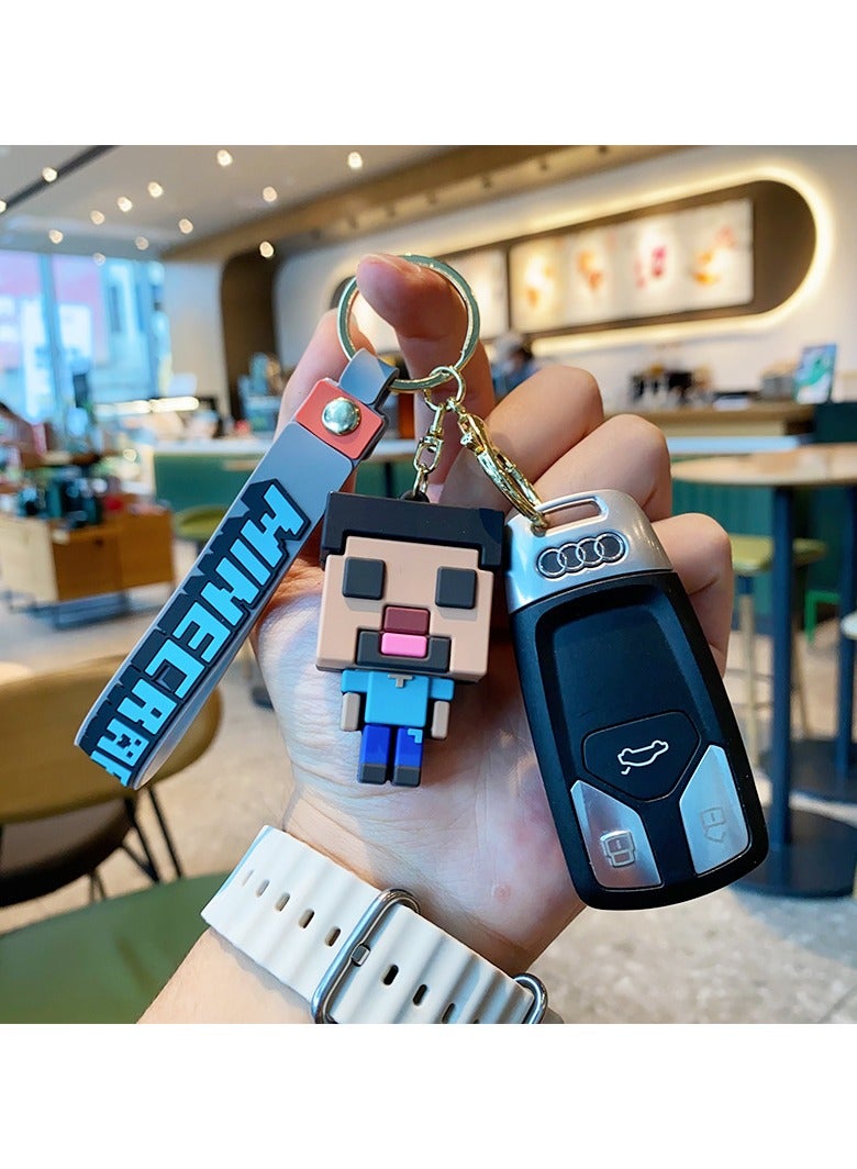 general minecraft keychain pvc soft rubber building block doll backpack bag pendant car chain small gift - Image 2