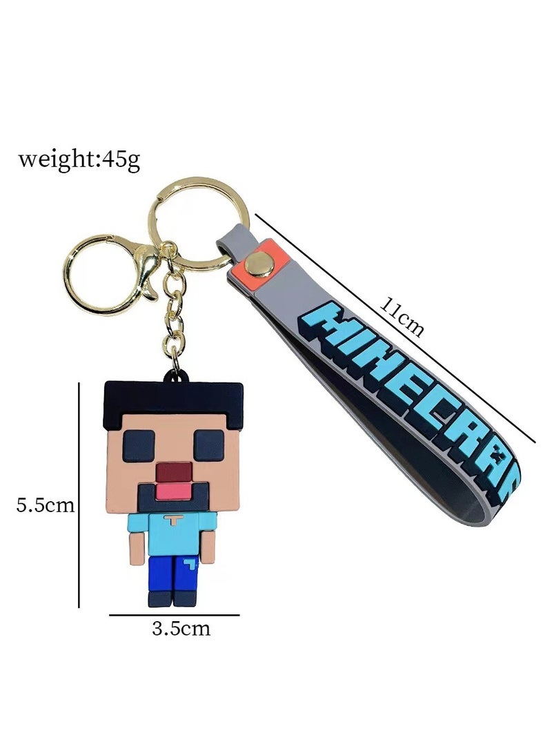general minecraft keychain pvc soft rubber building block doll backpack bag pendant car chain small gift - Image 3