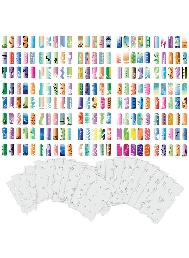 كاستم بودي آرت قوالب أظافر مخصصة لفن الجسم باستخدام رذاذ الهواء - مجموعة سلسلة التصميم رقم 8 تتضمن 20 قالب أظافر فردي مع 16 تصميمًا لكل منها بإجمالي 320 تصميمًا من السلسلة رقم 8 - Image 1