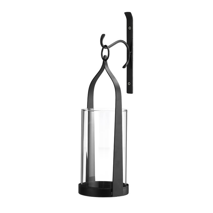 HANGING WALL SCONCE MEDIEVAL MODERN WALL MOUNTED HURRICANE CANDLE HOLDER GLASS METAL FARMHOUSE HANDCRAFTED WALL ART DECORATIONS BLACK HT210205B