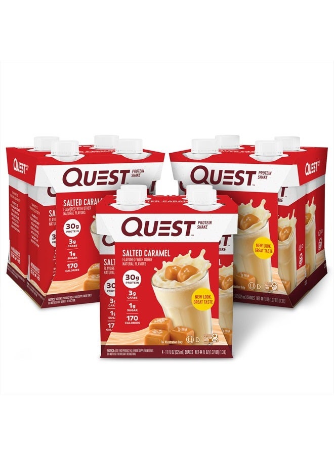 Quest Nutrition مشروب بروتيني جاهز للشرب بنكهة الكراميل المملح، غني بالبروتين، منخفض الكربوهيدرات، خالٍ من الجلوتين، مناسب لنظام الكيتو الغذائي، 4 قطع (عبوة من 3 قطع) - Image 1