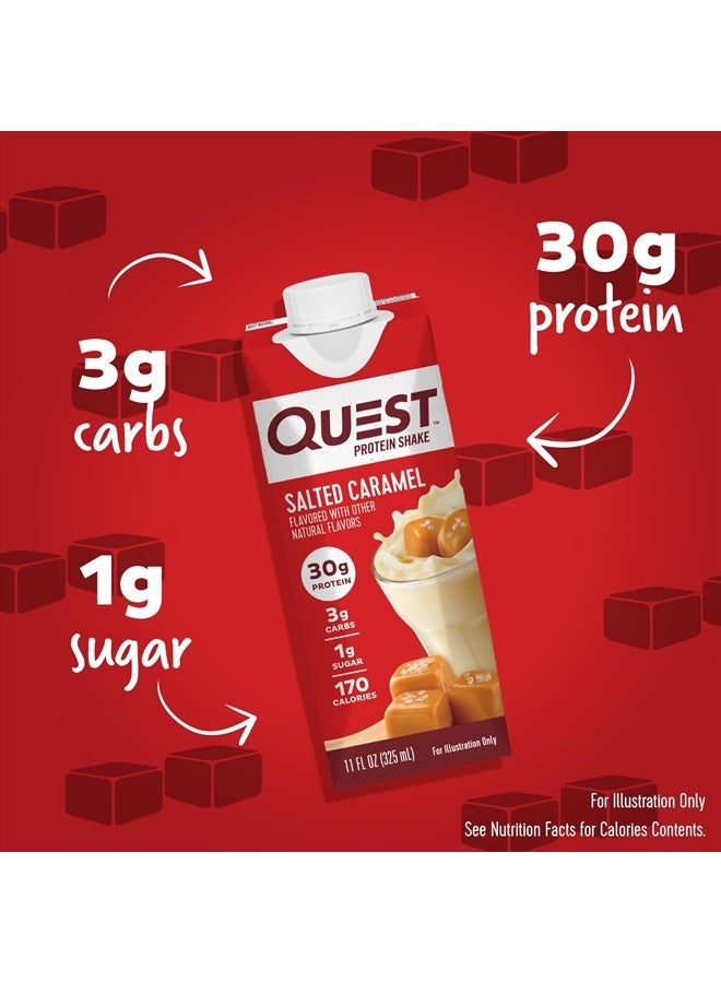 Quest Nutrition مشروب بروتيني جاهز للشرب بنكهة الكراميل المملح، غني بالبروتين، منخفض الكربوهيدرات، خالٍ من الجلوتين، مناسب لنظام الكيتو الغذائي، 4 قطع (عبوة من 3 قطع) - Image 2