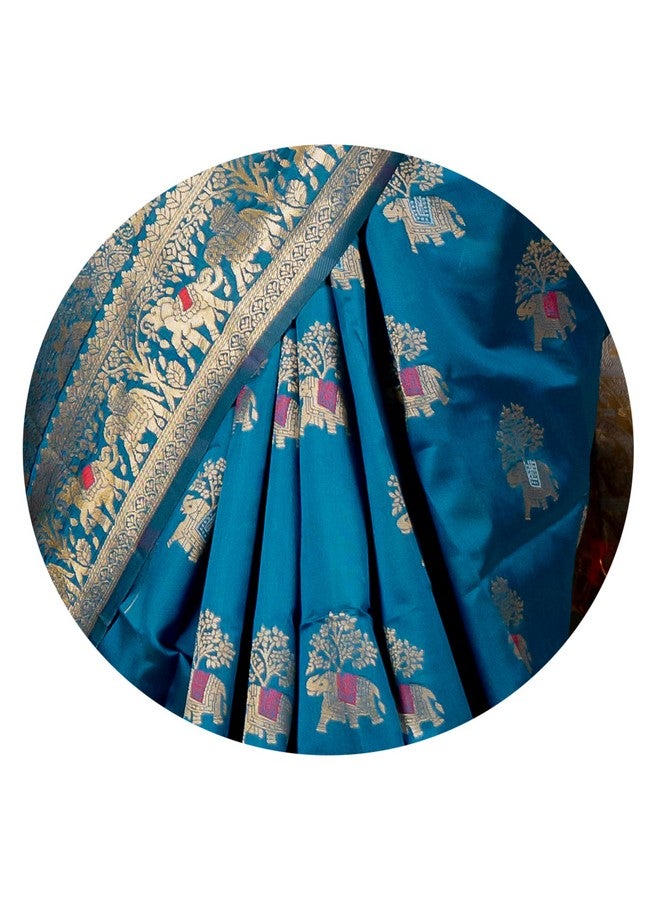 Subham Women's Silk Cotton Banarasi Soft Saree with Blouse Piece | Jacquard Design Kanjivaram Sarees | Golden Zari (46094 - Dark Rama Blue, Golden) - Image 5