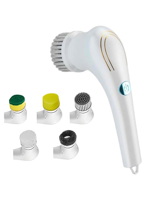 Electric Cleaning Brush with 5 Replaceable Heads, Power Scrubber for Bathroom, Kitchen, Floor, Tile, Tub, Shoe/Glass