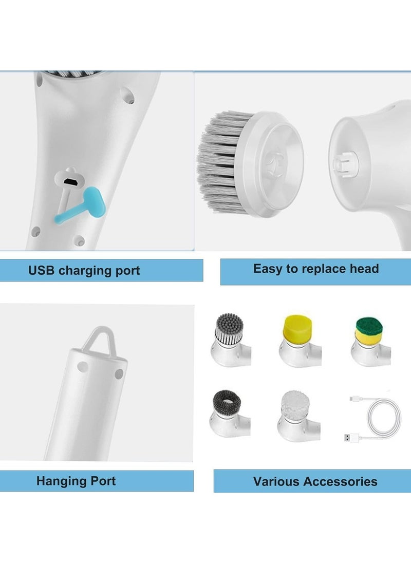 Electric Cleaning Brush with 5 Replaceable Heads, Power Scrubber for Bathroom, Kitchen, Floor, Tile, Tub, Shoe/Glass