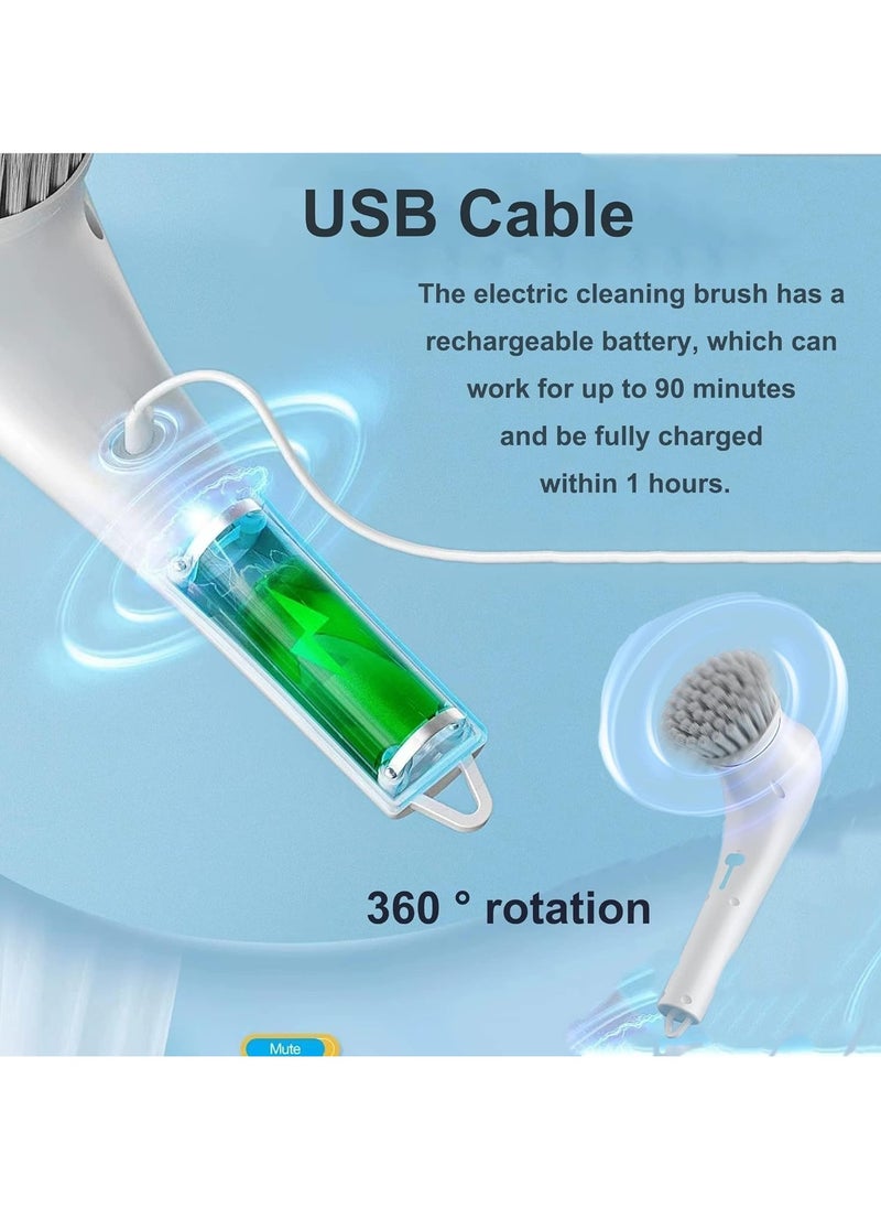Electric Cleaning Brush with 5 Replaceable Heads, Power Scrubber for Bathroom, Kitchen, Floor, Tile, Tub, Shoe/Glass