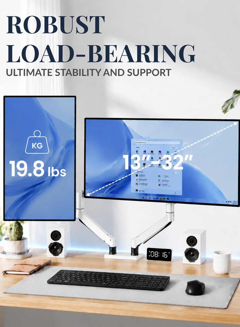 DRAKLAW Dual Monitor Stand,Fully Adjustable Gaming Monitor Desk Mount, Full Motion Monitor Arm (Single-arm load holds up to 2-9KG) with Gas Spring for 13 to 32 Inch LCD LED Computer Monitor - White - Image 2