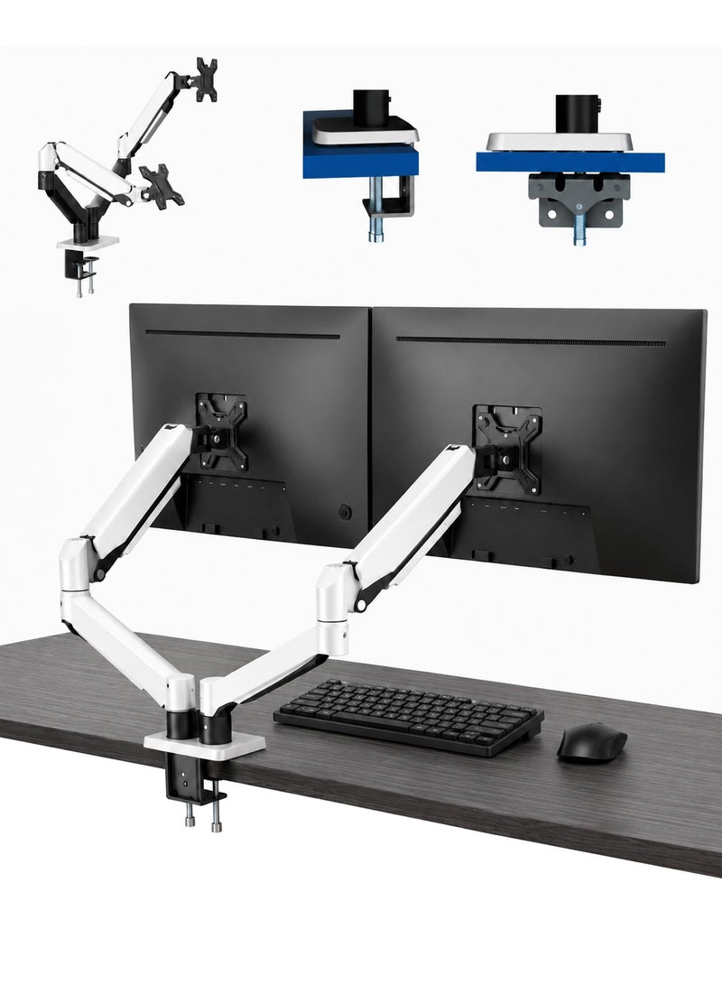 DRAKLAW Dual Monitor Stand,Fully Adjustable Gaming Monitor Desk Mount, Full Motion Monitor Arm (Single-arm load holds up to 2-9KG) with Gas Spring for 13 to 32 Inch LCD LED Computer Monitor - White - Image 1