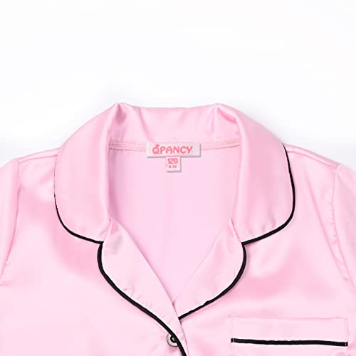 QPANCY Satin Kid Pajamas Big Girls Silk Pjs Set Boys Sleepwear Button-up Lounge Sets Pink Short Sleeve Nightwear Size 10 11 - Image 3