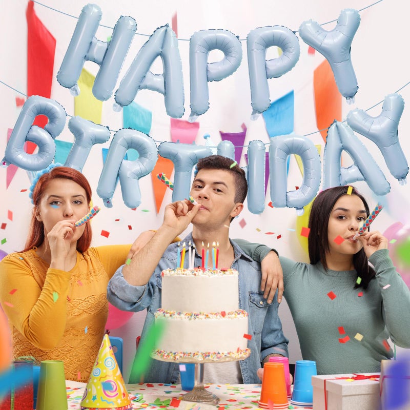 Kalor Pastel Blue Happy Birthday Balloons Banner 16 Inch Mylar Foil Letters Sign Reusable Balloons For Women  Men  Boys & Girls Birthday Decorations Party Supplies - Image 5