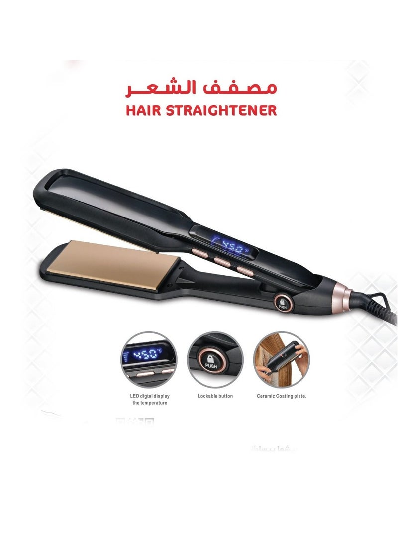 Extra wide digital hair straightener made of high quality ceramic