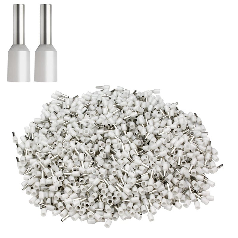 XHF 1000 PCS AWG 22/0.5mmÂ² Wire Ferrules Insulated Copper Crimp Connectors, Crimp Pin Cord End Terminals White