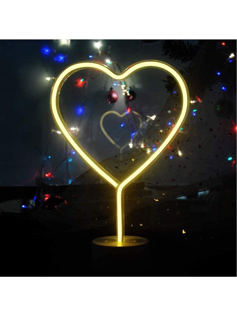 DubaiGallery LED Heart Neon Signs Warm White Neon Lights Heart Lamps Room Decor Battery/USB Powered Night Lights with Base Light up Children's Room Bedroom Room Party Decoration - Image 1