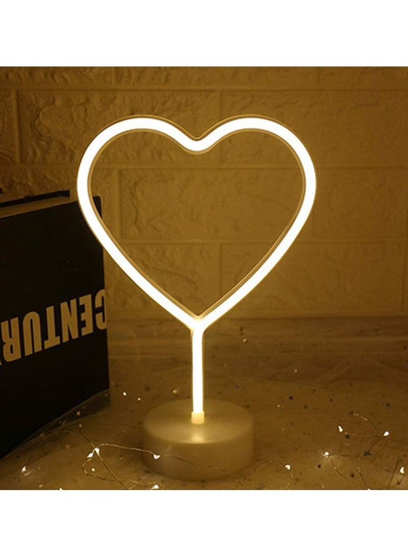 DubaiGallery LED Heart Neon Signs Warm White Neon Lights Heart Lamps Room Decor Battery/USB Powered Night Lights with Base Light up Children's Room Bedroom Room Party Decoration - Image 3