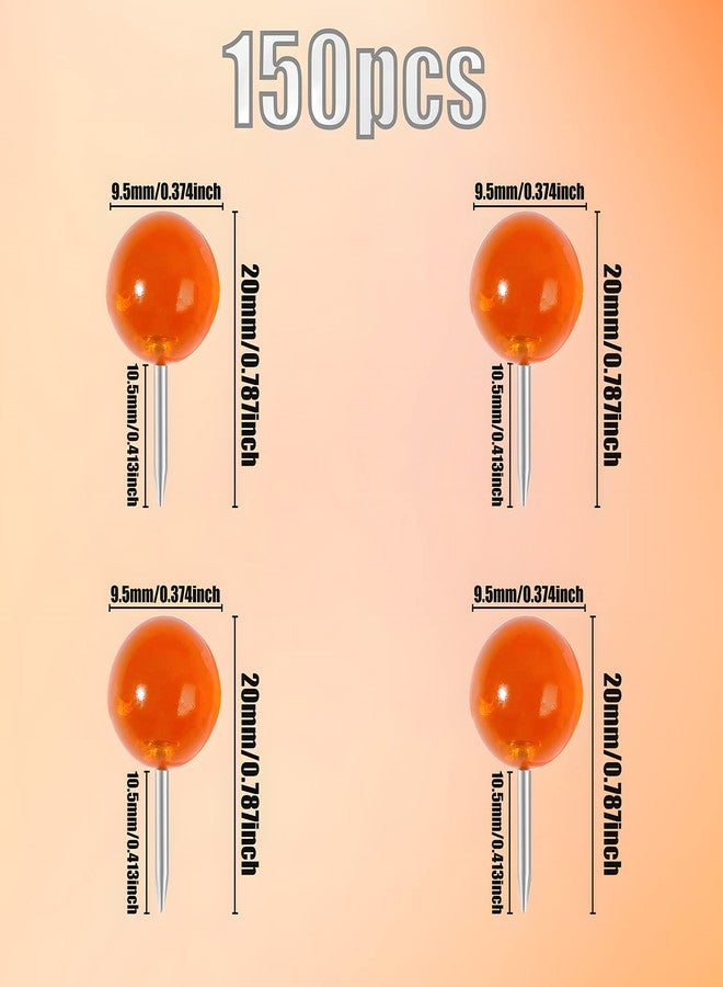 VAPKER Orange Map Tacks 150Pcs Large Size Pins 0.37inch (9.5mm) Round Head Push Pins Steel Point with Transparent Plastic Round Head Map Thumb Tacks for Pictures, Posters, Documents - Image 2